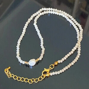 Handmade Iridescent White Seed Bead Single Real Freshwater Pearl Necklace NEW